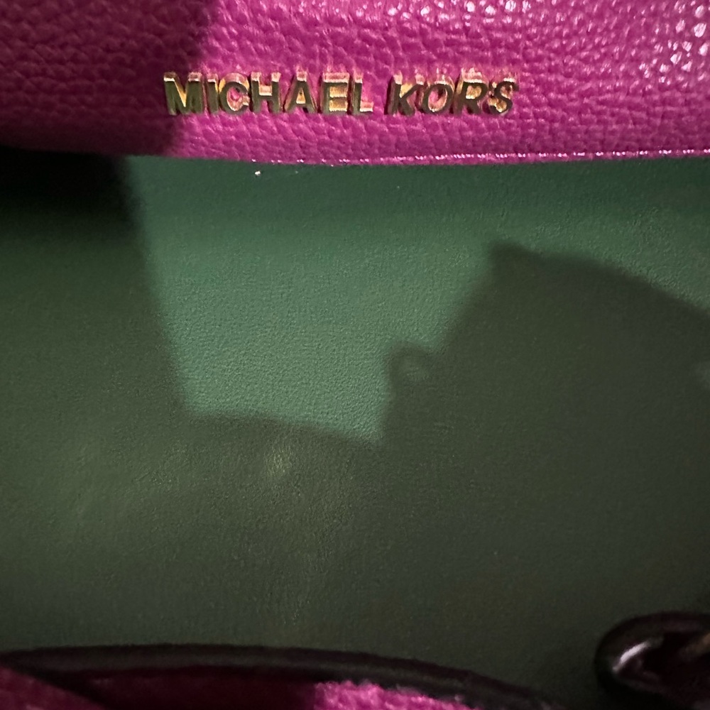 Michael Kors Fuchsia Leather Shoulder Bag with Gold Logo